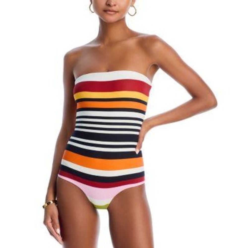 Cala de la Cruz Alison One Piece Swimsuit Women Large Multi Stripe Bandeau NWT